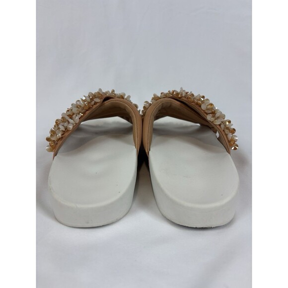 Tory Burch Beaded Slides Sandals Peach Nude Size 8 Rubber Pool Vacation Summer - Picture 6 of 13